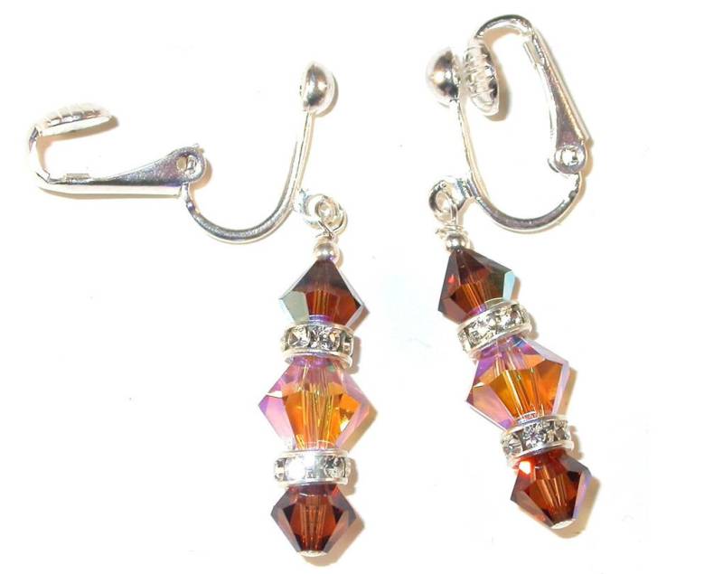 Braun Topaz Kristall Ohrhänger 2-Farbig Sterling Silber Swarovski Elements Light Colorado Topaz & Smoked von CharminglyYoursToo