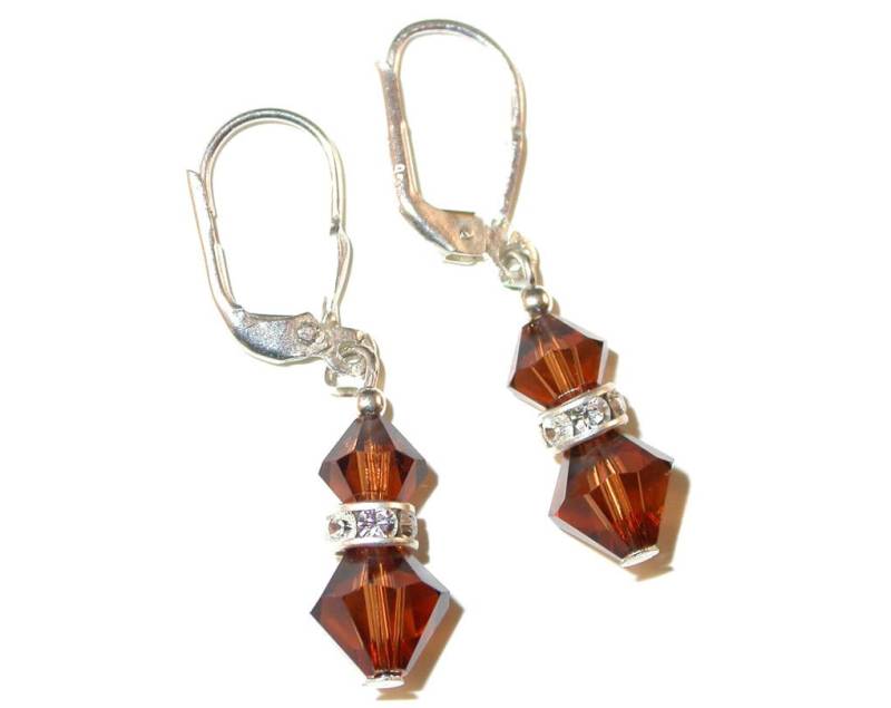 Braune Rauchtopaz Kristall Ohrringe Sterlingsilber Swarovski Elements Ohrhänger Clip-On & Pierced von CharminglyYoursToo