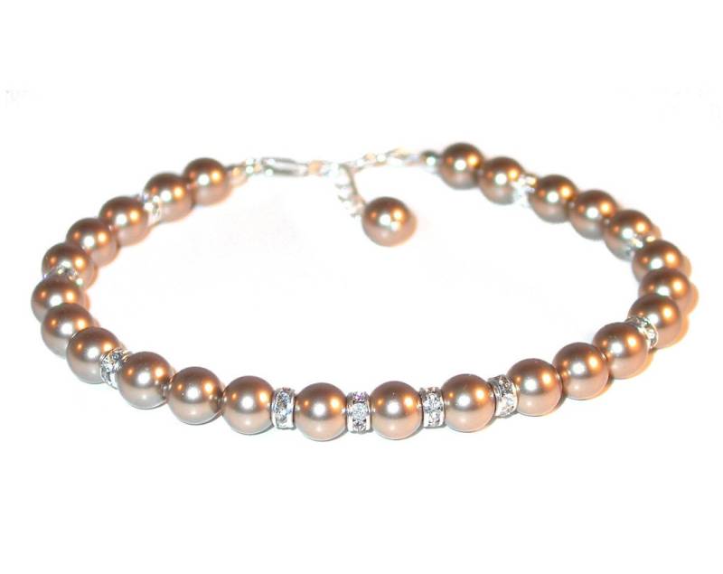 Bronze Perlen Armband Sterling Silber Brautjungfer Swarovski Elements von CharminglyYoursToo