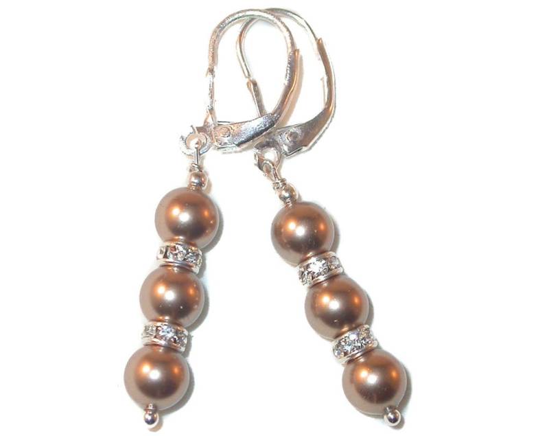 Bronze Perlen Ohrringe Braut Swarovski Crystal Elements Sterling Silber Ohrhänger von CharminglyYoursToo