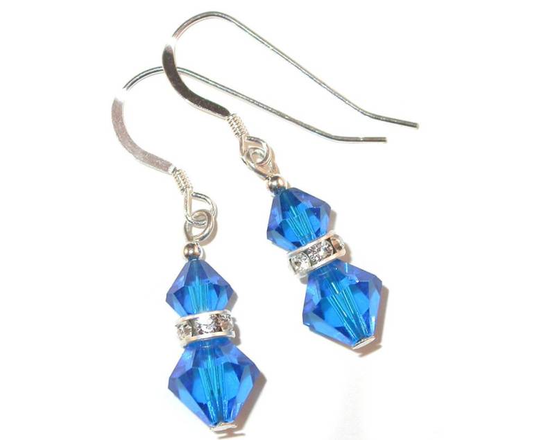Capri Blue Kristall Ohrringe Sterlingsilber Swarovski Elements Ohrhänger Clip-On & Pierced von CharminglyYoursToo