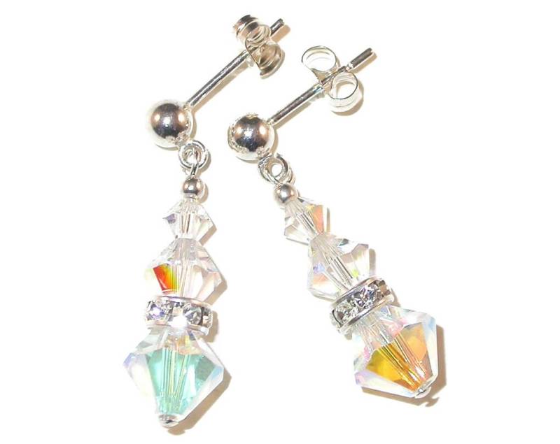 Clear Ab Iridescent Crystal Ohrringe Sterlingsilber Swarovski Elements Ohrhänger Clip-On & Pierced von CharminglyYoursToo