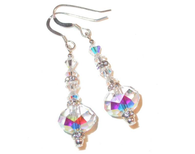 Clear Ab Kristall Ohrringe 5040 Sterling Silber Swarovski Elements Clear Ab Kristall Ohrringe 5040 Sterling Silber Swarovski Elements von CharminglyYoursToo