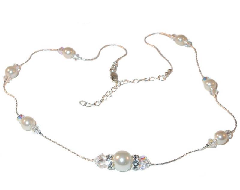 Clear Ab Kristall & Creme Perlenkette Braut Sterlingsilber Swarovski Elements von CharminglyYoursToo