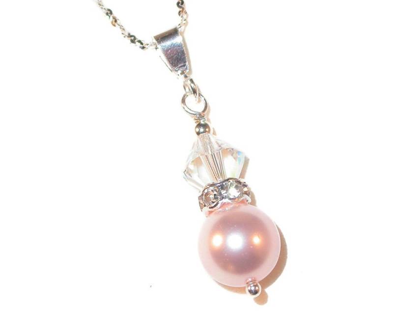 Clear Ab Kristall & Rosaline Perle Anhänger Braut Sterling Silber Tropfen Swarovski Elements von CharminglyYoursToo