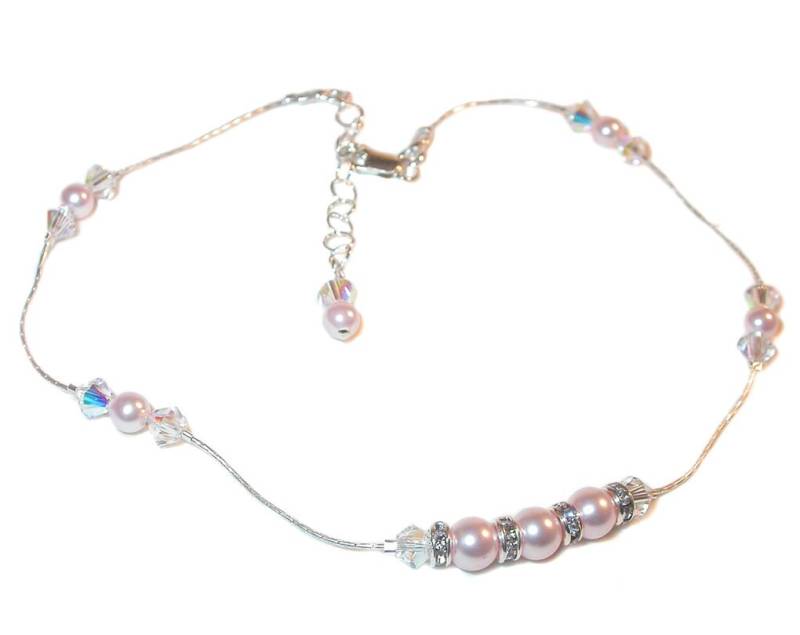 Clear Ab Kristall & Rosaline Pink Perle Anklet Sterling Silber Swarovski Elements von CharminglyYoursToo