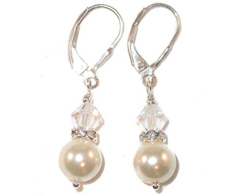 Clear Ab & Cream Perlen Ohrringe 925 Silber Braut Ohrhänger Handgefertigte Swarovski Crsytal Elements von CharminglyYoursToo