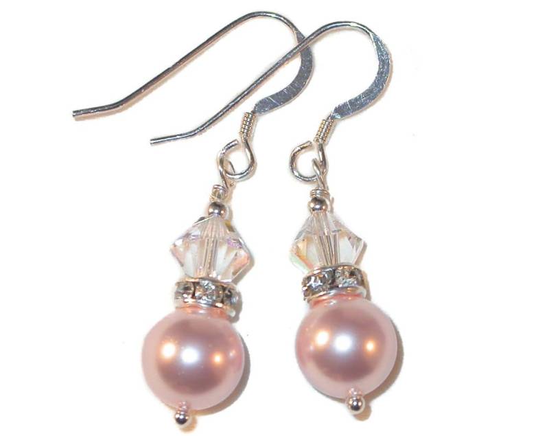 Clear Ab & Rosaline Pink Perlen Ohrhänger Sterlingsilber Braut Handgefertigte Swarovski Elements von CharminglyYoursToo