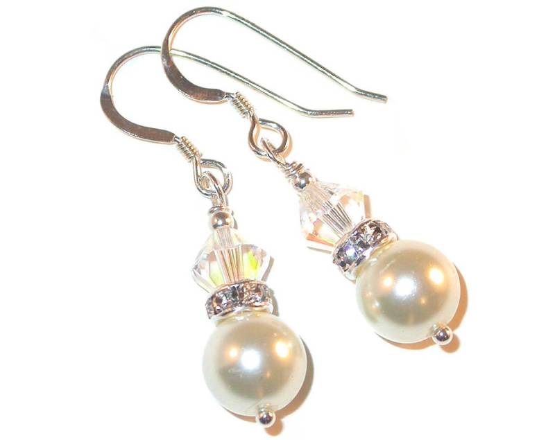 Clear Ab & White Perlen Ohrringe 925 Silber Ohrhänger Braut Handcrafted Swarovski Elements von CharminglyYoursToo