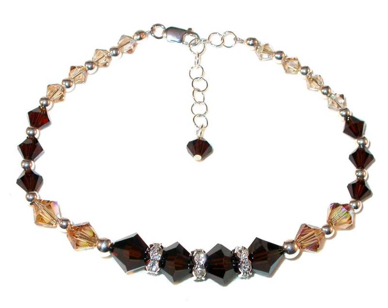 Dark Mocca Brown Light Topaz Kristall Armband Swarovski Elements Sterling Silber von CharminglyYoursToo