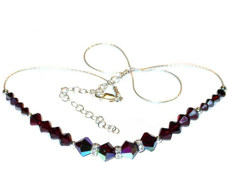 Garnet Red Kristall Halskette Swarovski Elements Sterling Silver Handcrafted von CharminglyYoursToo