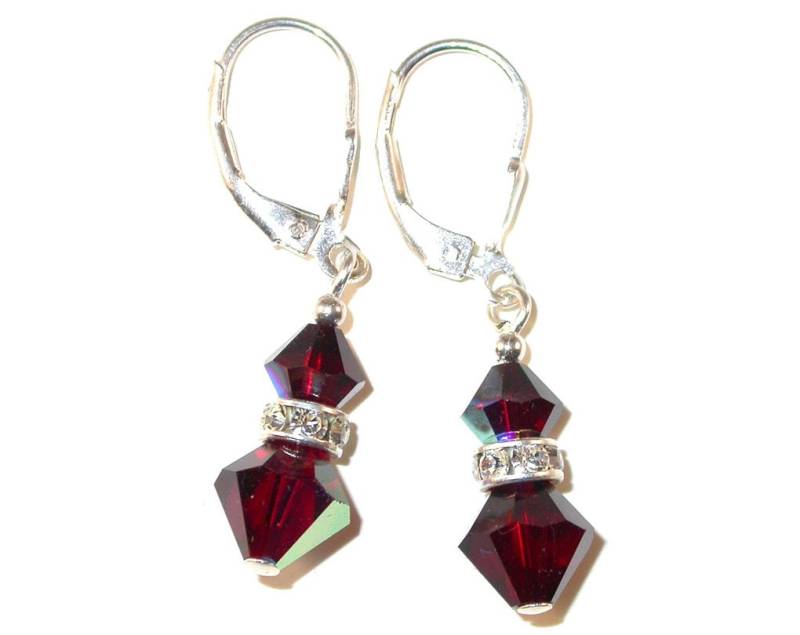 Granat Red Crystal Ohrringe Sterlingsilber Ohrhänger Swarovski Elements - Clip-On Oder Pierced von CharminglyYoursToo