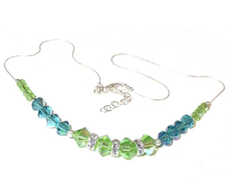 Indicolite Petrol & Peridot Green Kristall Halskette Swarovski Elements Sterling Silber von CharminglyYoursToo