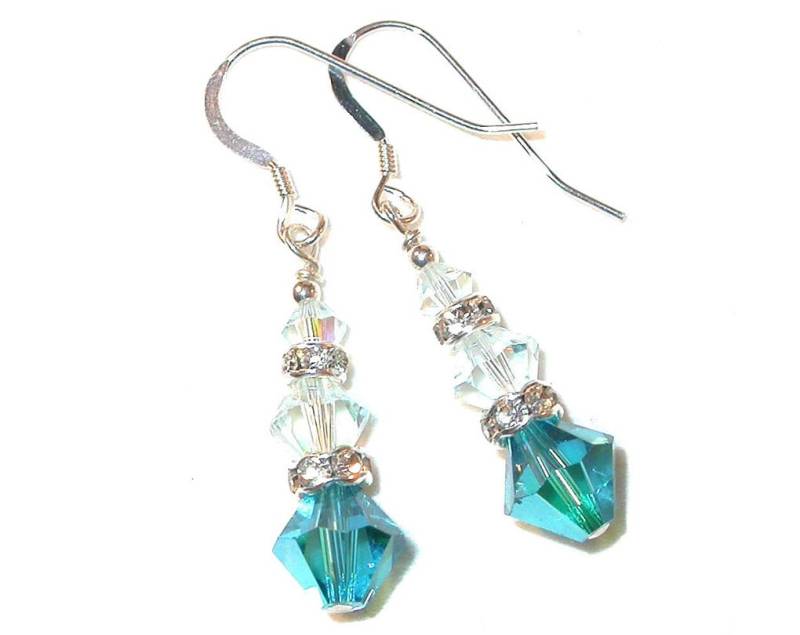 Indicolith Petrol & Light Azore Blue Crystal Ohrhänger Swarovski Elements Sterling Silber von CharminglyYoursToo