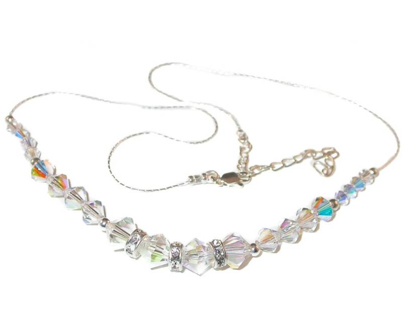 Iridescent Clear Ab Kristall Halskette Sterling Silber Swarovski Elements von CharminglyYoursToo