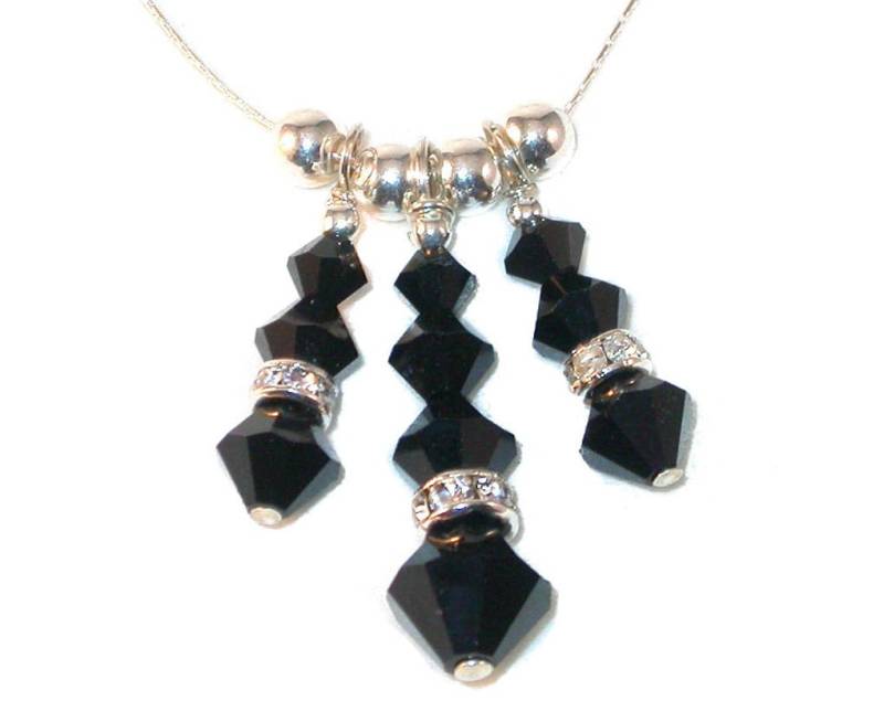 Jet Black Kristall Halskette Fransen Sterling Silber Swarovski Elements Handcrafted von CharminglyYoursToo