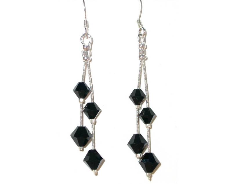Jet Black Kristall Ohrringe Sterling Silber Quaste Baumeln Swarovski Elements von CharminglyYoursToo