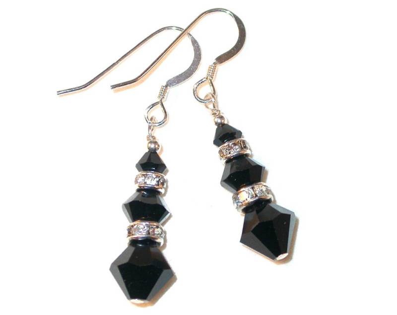 Jet Black Kristall Ohrringe Swarovski Elements Ohrhänger Sterling Silber von CharminglyYoursToo