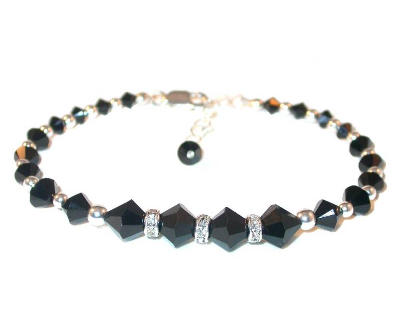 Jet Black Perlen Armband Swarovski Kristallelemente Sterling Silber Handgefertigt von CharminglyYoursToo