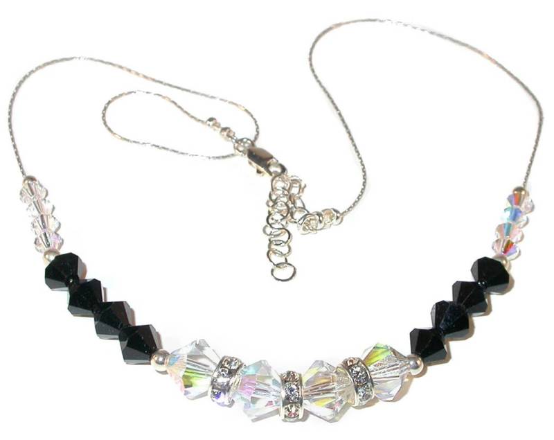 Jet Black & Clear Ab Kristall Halskette Swarovski Elements Sterling Silber von CharminglyYoursToo