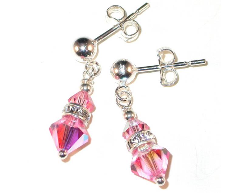 Kind Zierliche Light Rose Pink Kristall Ohrhänger Sterlingsilber Swarovski Elements von CharminglyYoursToo
