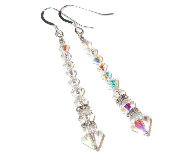 Lange Clear Ab Irisierende Kristall Ohrringe Sterlingsilber Swarovski Elements Ohrhänger Clip-On & Pierced von CharminglyYoursToo