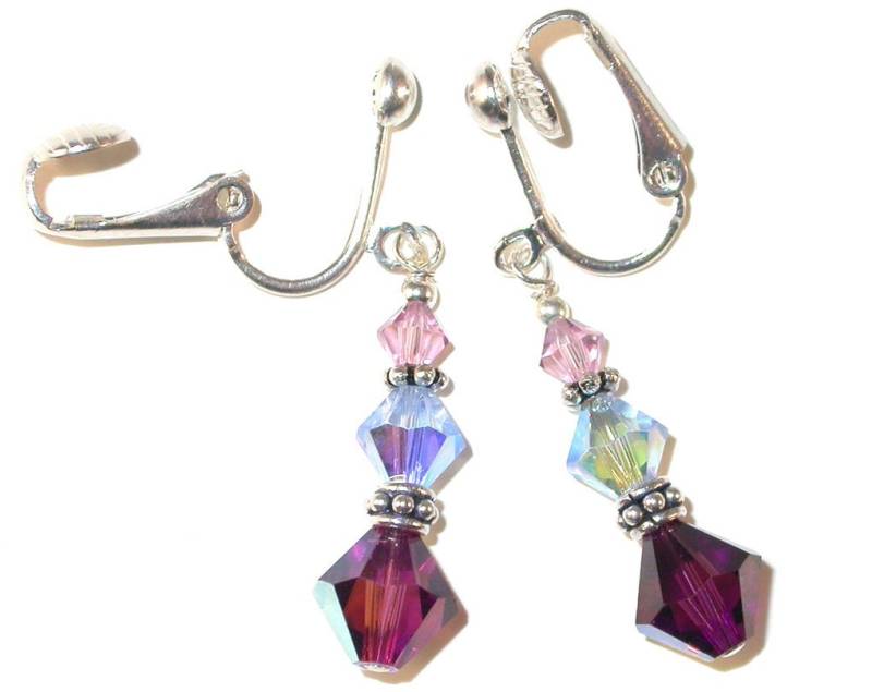 Lavendel Blau Lila Kristall Ohrhänger Sterlingsilber Swarovski Elements - Clip-On Oder Pierced von CharminglyYoursToo