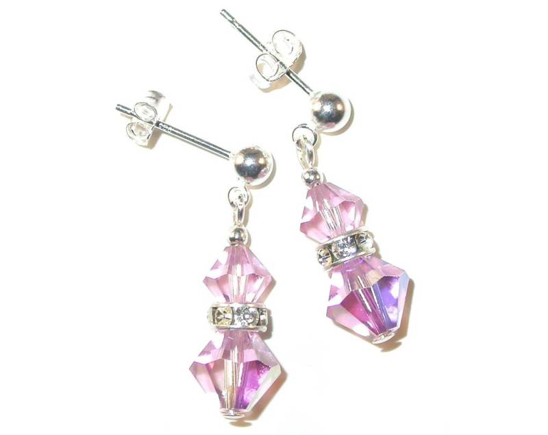 Lavender Light Amethyst Kristall Ohrringe Sterlingsilber Ohrhänger Swarovski Elements - Clip-On Oder Pierced von CharminglyYoursToo