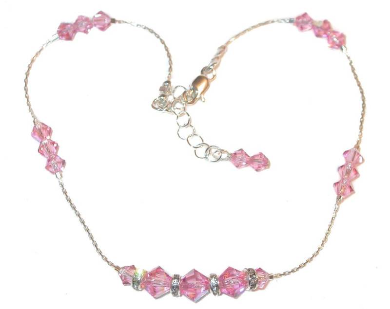 Light Rose Pink Kristall Fußkettchen Sterling Silber Handgefertigte Swarovski Elements von CharminglyYoursToo