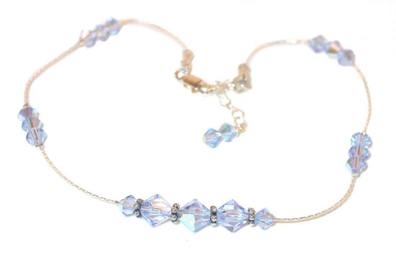 Light Saphire Blue Kristall Fußkettchen Sterling Silber Swarovski Elements von CharminglyYoursToo