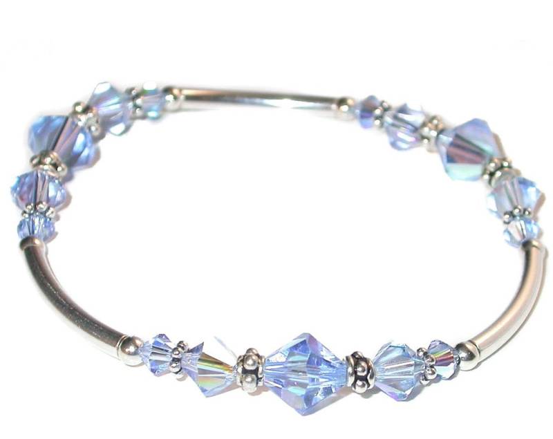 Light Sapphire Blue Kristall Armband Bali Sterling Silber Stretch Handgefertigt von CharminglyYoursToo