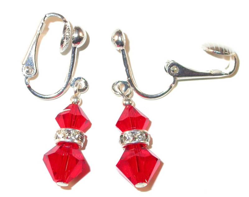 Light Siam Red Kristall Ohrringe Sterlingsilber Ohrhänger Swarovski Elements - Clip-On Oder Pierced von CharminglyYoursToo