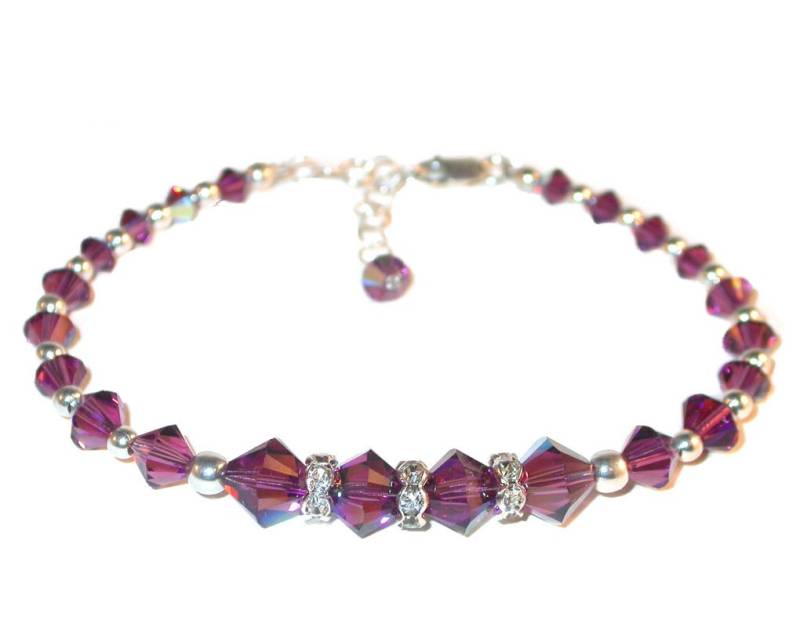 Lila Amethyst Kristall Armband Perlen Swarovski Elements Sterling Silber Handgefertigt Lila Amethyst Kristall Armband Perlen Swarovski Elements Sterling Silber Handgefertigt von CharminglyYoursToo