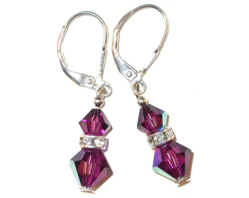 Lila Amethyst Kristall Ohrhänger Sterlingsilber Swarovski Elements - Clip-On Oder Pierced von CharminglyYoursToo