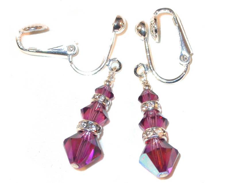 Lila Amethyst Kristall Ohrhänger Swarovski Elements Sterling Silber von CharminglyYoursToo