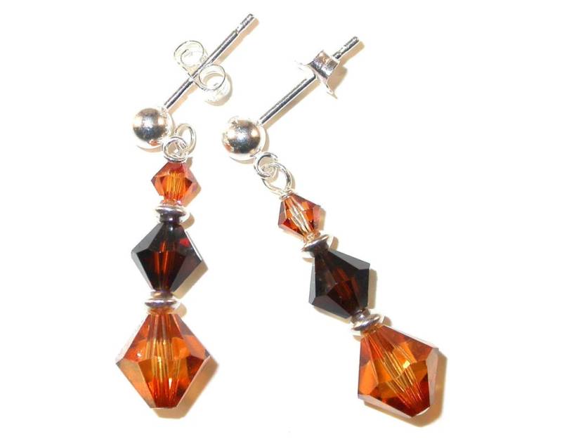 Mocha Braun & Kupfer Kristall Ohrhänger Sterling Silber Swarovski Elements - Clip-On Oder Pierced von CharminglyYoursToo