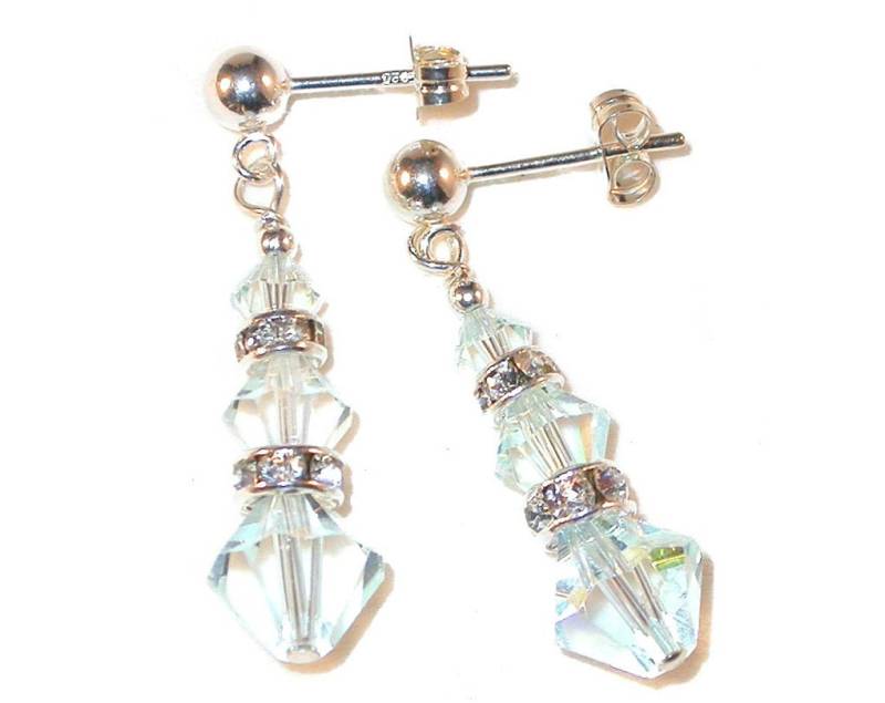 Pale Light Azore Blue Kristall Ohrringe Swarovski Elements Ohrhänger Sterling Silber von CharminglyYoursToo