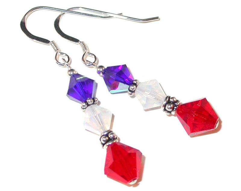 Patriotic Red White Blue Kristall Ohrringe Sterlingsilber Swarovski - Clip-On Oder Pierced Patriotic Red White Blue Kristall Ohrringe Sterlingsilber Swarovski - Clip-On Oder Pierced von CharminglyYoursToo