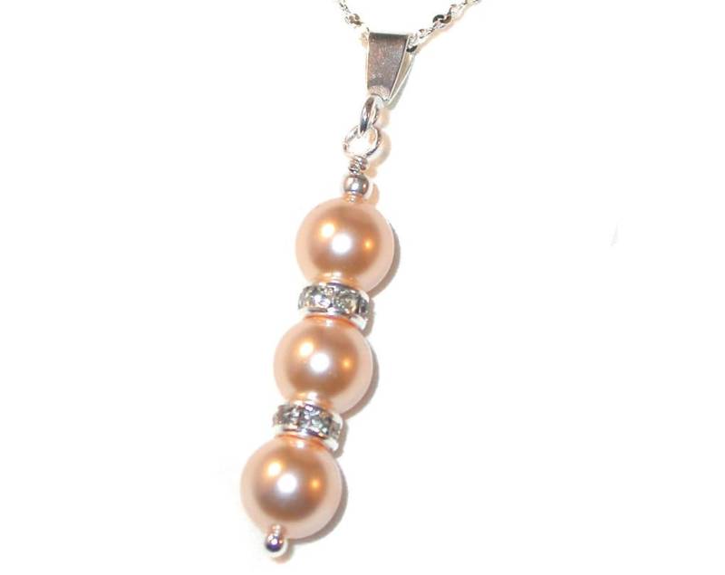 Peach Perlen-Anhänger Sterlingsilber Brautjungfer Handgefertigte Swarovski Crystal Elements von CharminglyYoursToo
