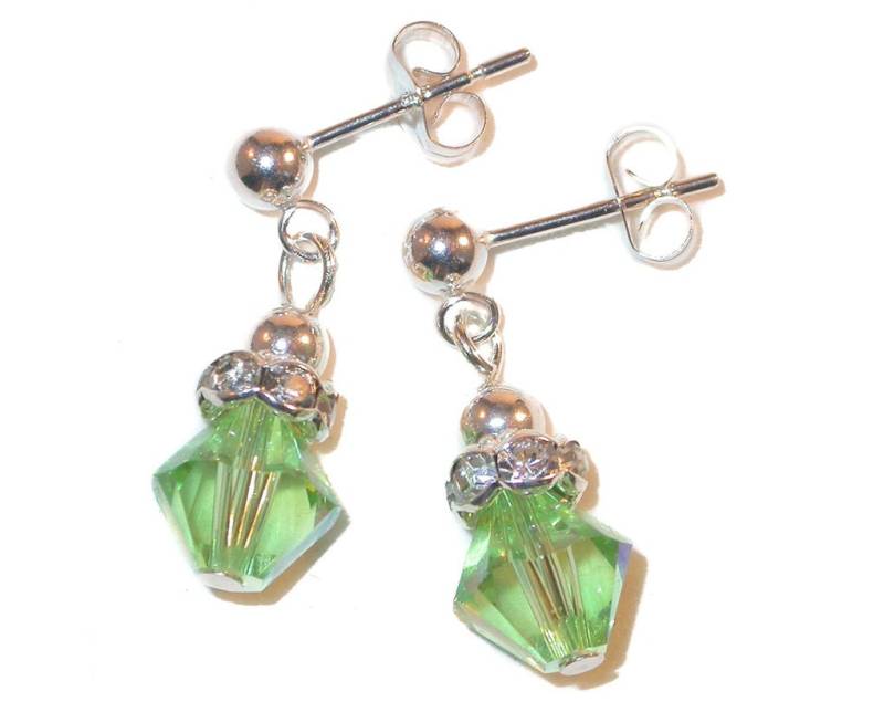 Peridot Grün Kristall August Geburtsstein Ohrringe 8M Sterling Silber Swarovski Elements Clip-On & Pierced von CharminglyYoursToo