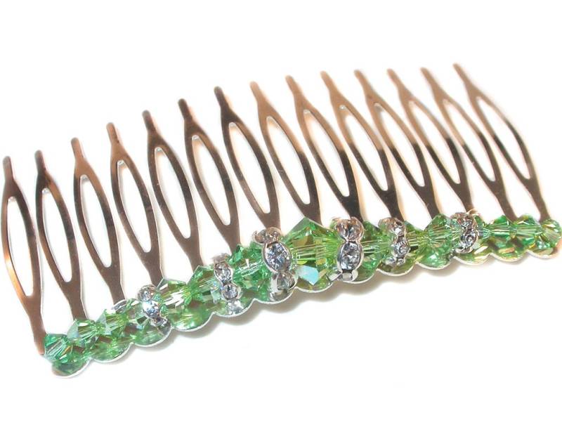 Peridot Grüner Kristall Haarkamm Swarovski-Kristall-Elemente Handgefertigte Formale Abschlussball von CharminglyYoursToo