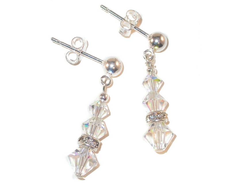 Petite Clear Ab Kristall Ohrringe Sterlingsilber Zierliche Ohrhänger Swarovski Elements von CharminglyYoursToo