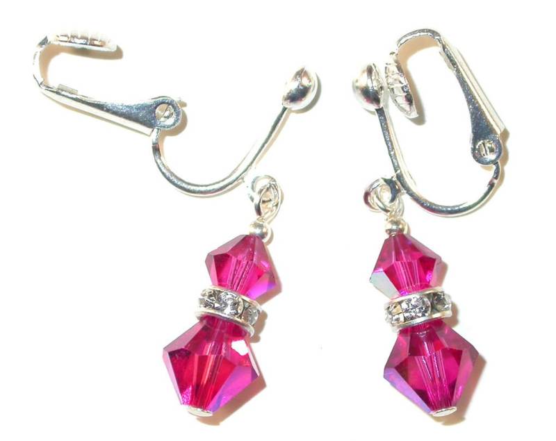 Pink Fuchsia Kristall Ohrringe Sterlingsilber Ohrhänger Swarovski Elements - Clip-On Oder Pierced von CharminglyYoursToo