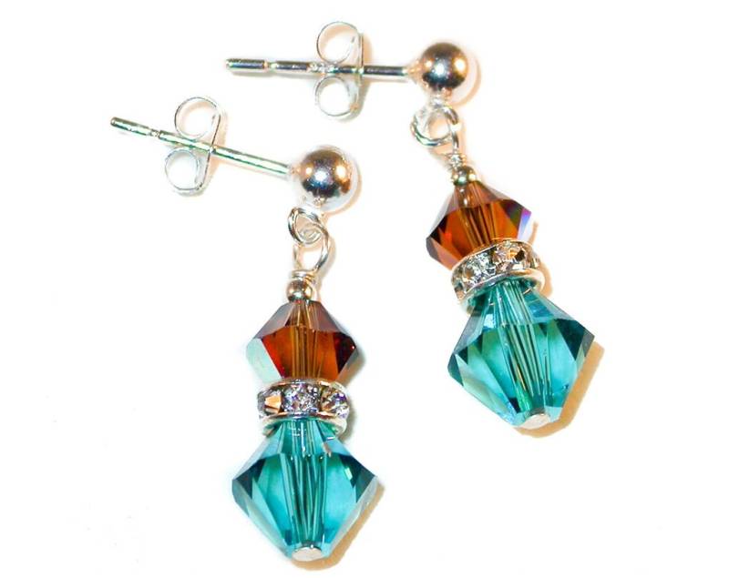 Rauchtopas Braun & Indicolith Teal Kristall Ohrhänger Sterlingsilber Swarovski Elements - Clip-On Oder Pierced Rauchtopas Braun & Indicolith Teal Kristall Ohrhänger Sterlingsilber Swarovski Elements - Clip-On Oder Pierced von CharminglyYoursToo