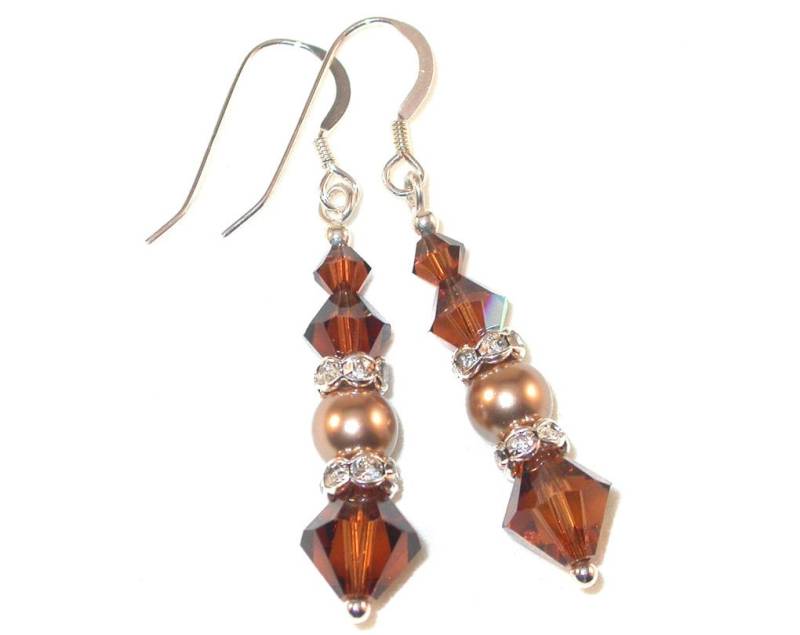 Rauchtopas Kristall Bronze Perlenohrringe Sterling Silber Swarovski Elements von CharminglyYoursToo