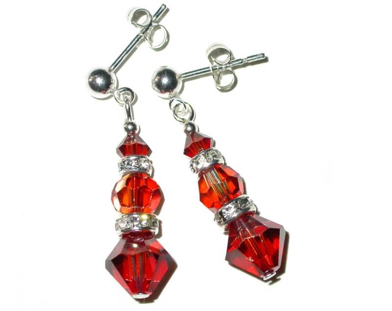 Red Magma Crystal Ohrringe Swarovski Elements Ohrhänger Sterlingsilber - Pierced & Clip-On von CharminglyYoursToo