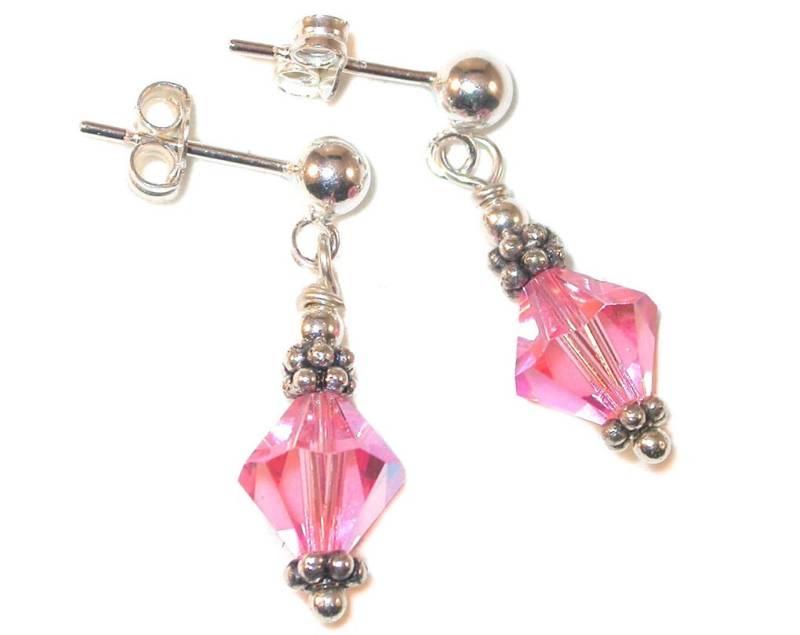 Rosa Kristall Ohrringe Bali Sterlingsilber Oktober Geburtsstein Swarovski Elements - Clip-On & Pierced von CharminglyYoursToo