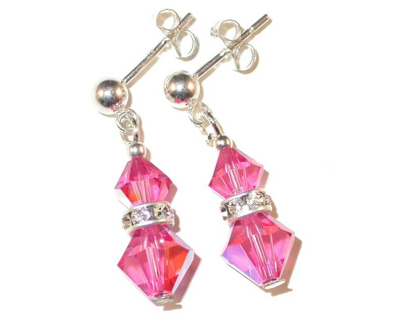 Rosa Kristall Ohrringe Sterling Silber Ohrhänger Swarovski Elements - Clip-On Oder Durchbohrt von CharminglyYoursToo
