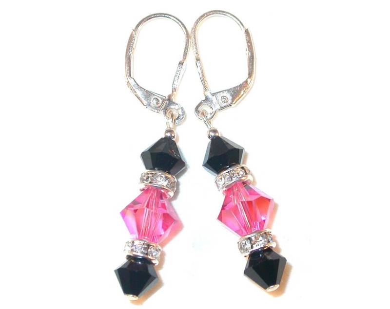 Rose Pink & Jet Black Kristall Ohrringe Sterling Silber Ohrhänger Swarovski Elements von CharminglyYoursToo