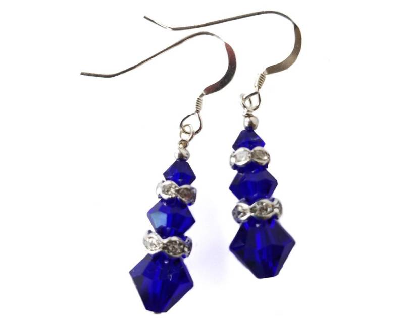 Royal Blue Cobalt Crystal Ohrringe Swarovski Elements Sterling Silber Ohrhänger von CharminglyYoursToo